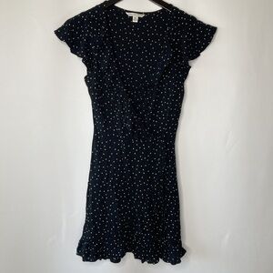 AEO Women's Black Poker Dot Pattern Wrap Mini Dress Size XS